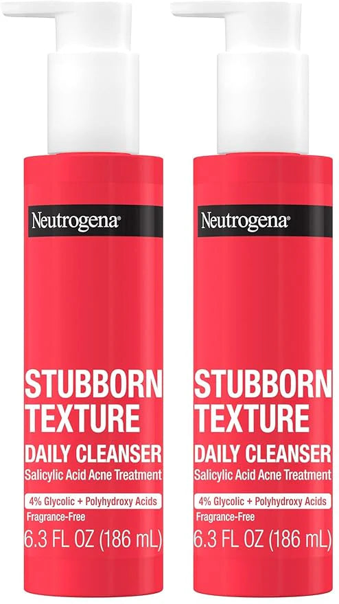Neutrogena Stubborn Texture Daily Acne Facial Cleanser,Salicylic Acid Face Wash + Glycolic & Polyhydroxy Acids,Fragrance-Free,6.3 fl. oz,(Pack of 2)