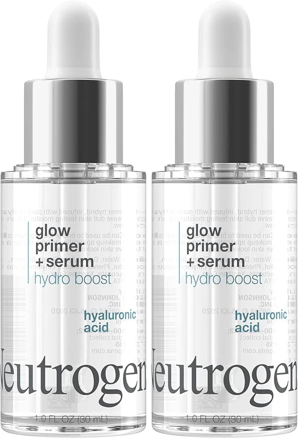 Neutrogena Hydro Boost Glow Booster Primer & Serum, Hydrating & Moisturizing Face Serum-to-Primer Hybrid, Infused with Purified Hyaluronic Acid & Designed to Instantly Hydrate, 1.0 fl. oz (Pack of 2)