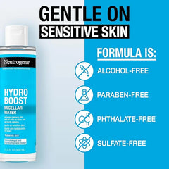 Neutrogena Hydro Boost Micellar Water with Hyaluronic Acid, Micellar Cleansing Water for Sensitive Skin, Removes Makeup, Dirt & Oil, Alcohol-Free, 13.5 fl oz