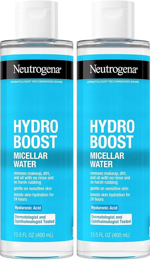 Neutrogena Hydro Boost Micellar Water with Hyaluronic Acid,Micellar Cleansing Water for Sensitive Skin,Removes Makeup,Dirt & Oil,Alcohol-Free,13.5 fl oz,(Pack of 2)