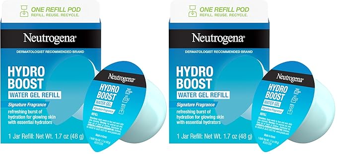 Neutrogena Hydro Boost Water Gel Face Moisturizer Refill Pod, Refill Pack-of Hyaluronic Acid Moisturizer for a Refreshing Burst of Hydration & Dewy Skin, Signature Fragrance, 1.7 oz,(Pack of 2)