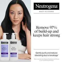 Neutrogena Hair Restore Strength + Purity Shampoo, Exfoliating Hair Wash with 1.5% Mandelic Acid Gently Removes 97% of Buildup & Reduces Shedding due to Breakage, Paraben-Free, 13 fl oz