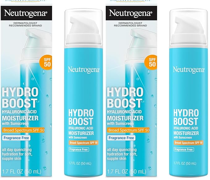 Neutrogena Hydro Boost Hyaluronic Acid Face Moisturizer with Broad Spectrum SPF 50 Sunscreen,Non-Greasy,Fragrance Free Daytime Facial Moisturizer to Hydrate & Soothe Dry Skin,1.7 fl. oz,(Pack of 2)