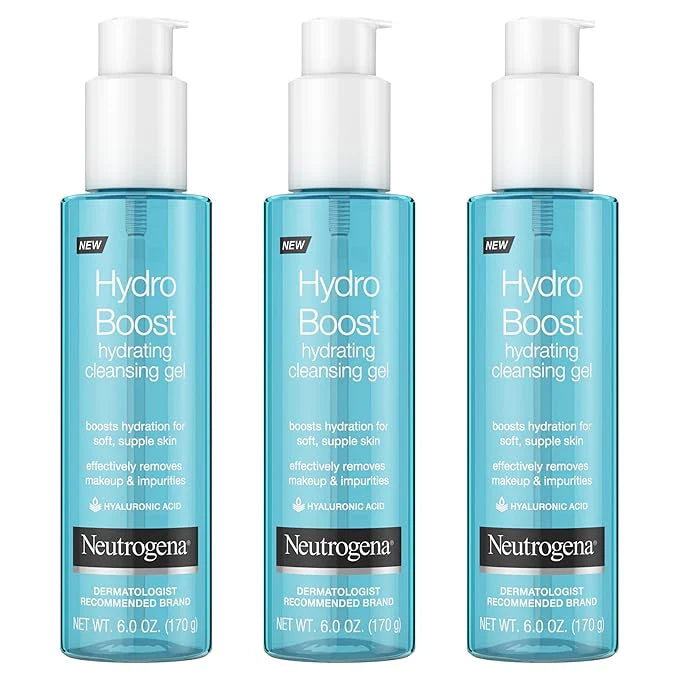 Neutrogena Hydro Boost Lightweight Hydrating Facial Cleansing Gel, Gentle Face Wash & Makeup Remover with Hyaluronic Acid, Hypoallergenic & Non Comedogenic, 6 oz, Pack of 3
