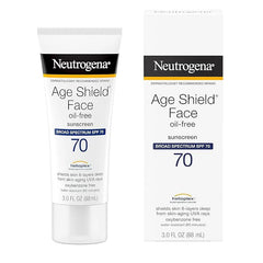 Neutrogena Age Shield Face Oil-Free Sunscreen Lotion with Broad Spectrum SPF 70, Non-Comedogenic Moisturizing Sunscreen to Help Prevent Signs of Aging, PABA-Free, 3 fl. oz (Pack of 3)