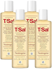 Neutrogena T/Sal Therapeutic Dandruff Shampoo,Scalp Build-Up Control,3% Salicylic Acid,Psoriasis Treatment,Seborrheic Dermatitis Shampoo,Clears Flakes,Fragrance Free,4.5 fl oz,(Pack of 4)